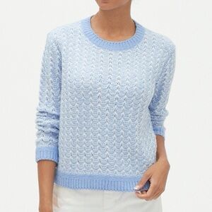 🌸🩵 Banana Republic Textured Stitch Sweater Blue White  Crewneck Size M EUC